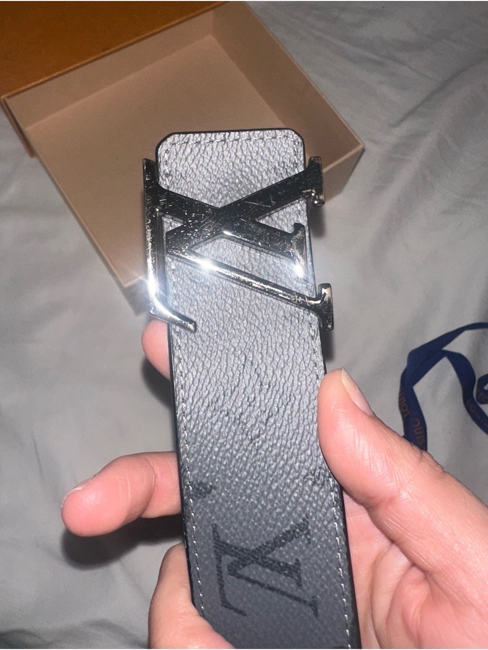 Louis Vuitton Black Leather Belt with Silver LV Buckle